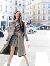 深圳南油高端女装欧美明星同款字母刺绣复古英伦风格纹大衣外套女