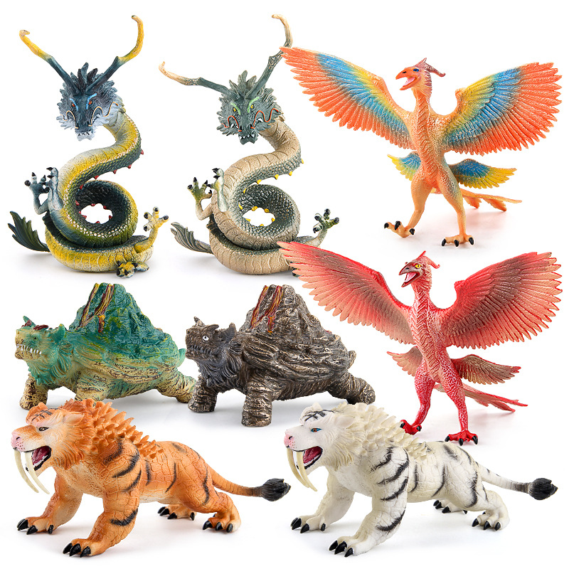 Mito mágico para niños historia Dragón volador cuatro Dios Bestia modelo simulación animal Dragón azul Tigre blanco Zhuque Xuanwu adornos
