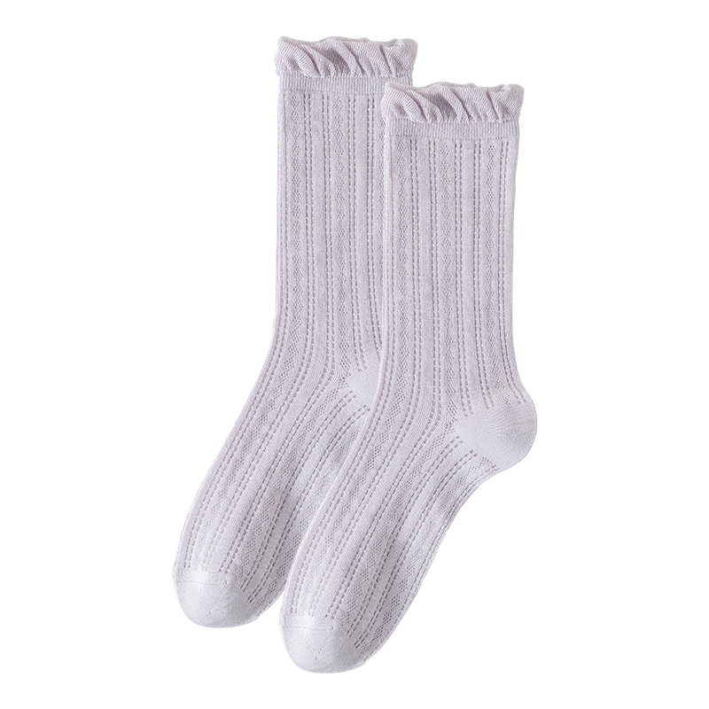 Calcetines de tubo medio Calcetines de algodón de color sólido para mujer delgada de verano Calcetines de confinamiento deshuesados Calcetines de pila de malla Calcetines de mujer Zhuji al por mayor