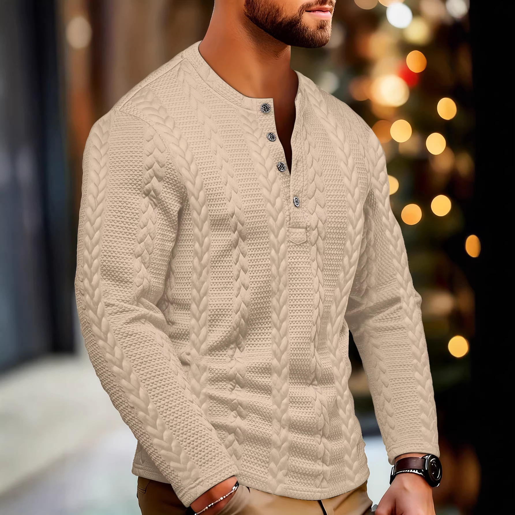 Men’S Stand Collar Jacquard Knit Sweatshirt – Lightweight & Stylish For Spring & Autumn (White/Black/Khaki, S-Xxxl)_voghion.com