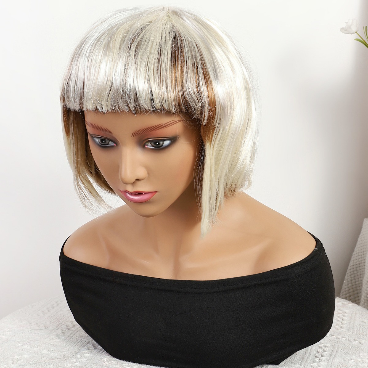 Transfronterizo nuevo color plateado gradiente largo recto 12 pulgadas sin encaje pelo recto europeo y brasileño peluca