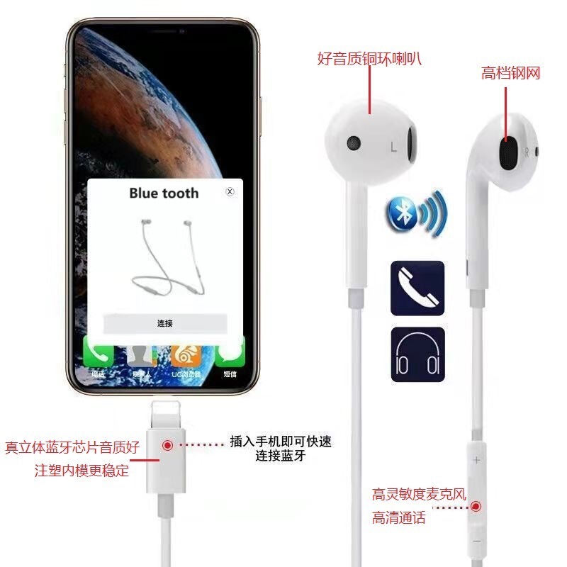 有線のイヤホンはアップルの有線のイヤホンのbluetoothの窓のリンゴのプラグの通用する線のコントロールに適用します。|undefined