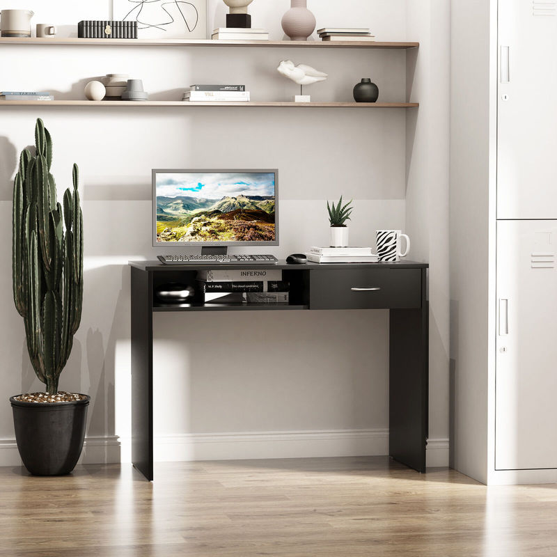 Factory straight hair black simple bedroom office computer desk creative storage desk with drawer