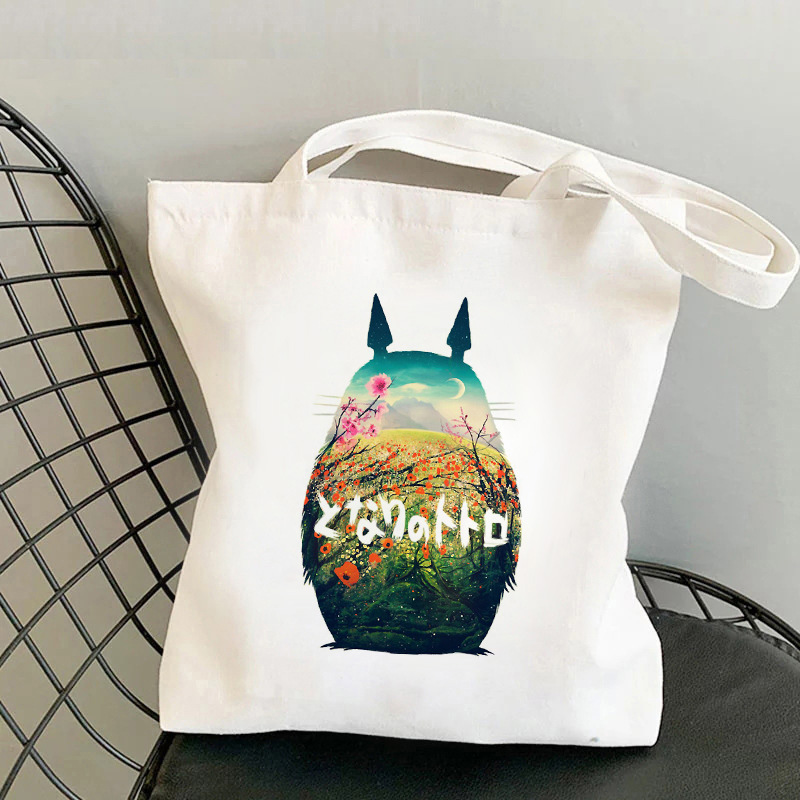 Totoro de dibujos animados impreso bolsa de lona bolso de hombro estudiante casual bolsa plegable bolsa de compras portátil Comercio exterior transfronterizo