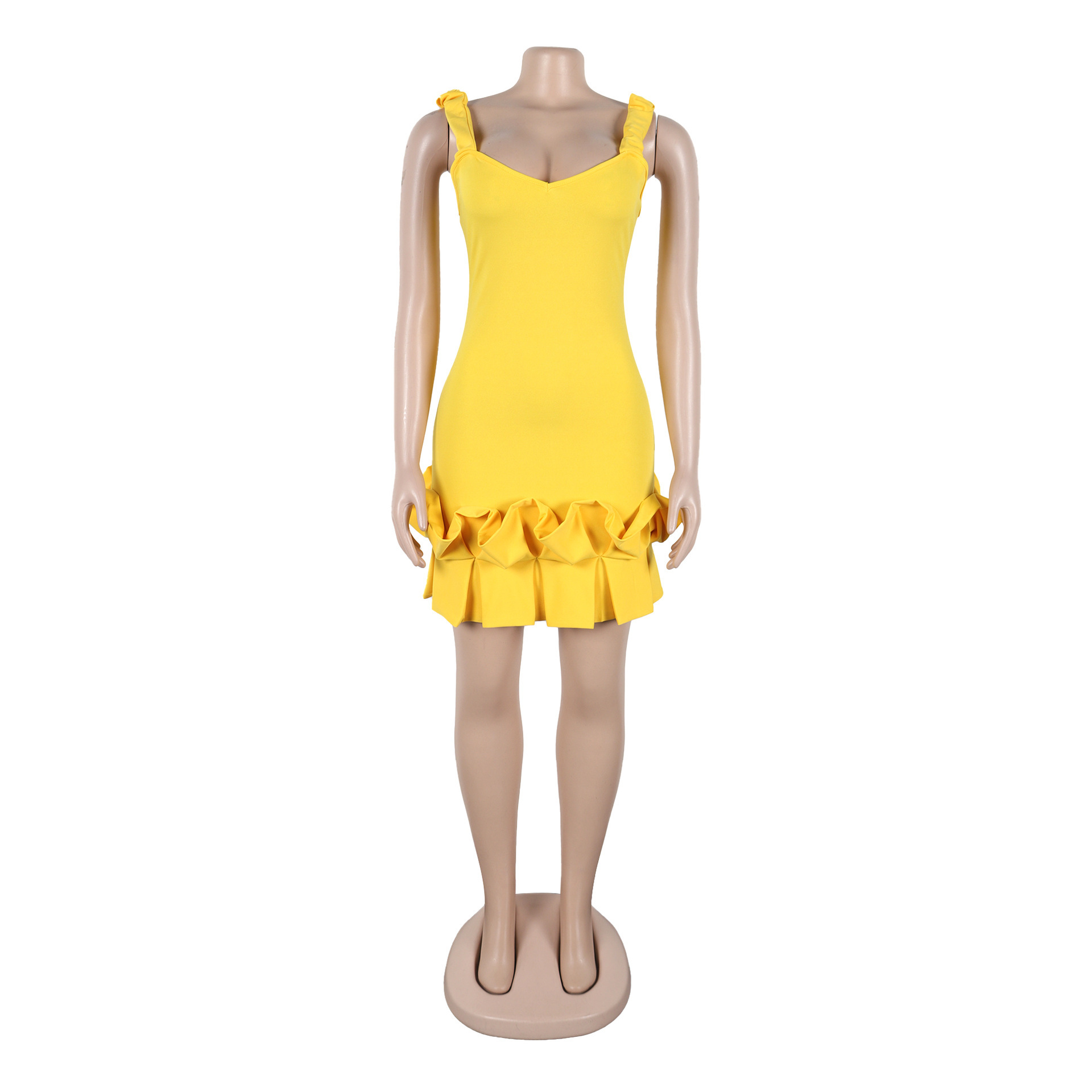 Women's Clothing Elastic Waist Pleated Lace Backpack Dress Hip-Fitting With Solid Color_ecoleips.com