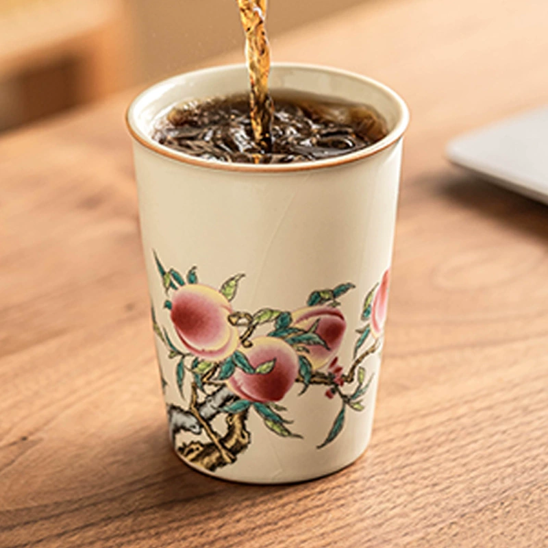 Ru kiln powder peach drinking tea cup can open the tablet can nourish the high -end Chinese master cup single cup large capacity Coca
