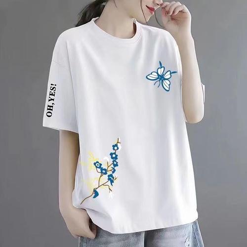 Women's Loose Fit Short Sleeve Round Neck Print T-Shirt - Mid-Age Mother's Casual Top, Ins Trendy Clearance Find