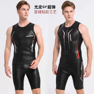 3mm光皮潜水衣铁人三项无袖短裤连体CR+超弹保暖游泳衣盲缝粘胶