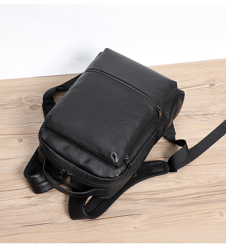 Ba lô da bò lớp đầu nam 15.6 inch công sở, ba lô laptop du lịch 32×12×42 cm — Màu đen chi tiết 3