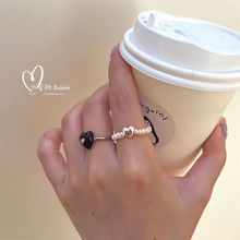 甜酷爱心珍珠戒指女小众设计感开口食指戒可调节2023新款指环珠串