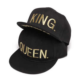新款时尚棒球帽KingQueen金色字母刺绣平沿帽男潮牌ins嘻哈鸭舌帽