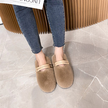 PM-2毛毛鞋女秋冬加绒休闲单鞋一脚蹬羊羔毛豆豆鞋大码女鞋41一43
