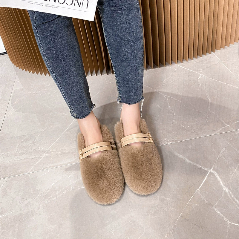 PM-2 Плюшевая обувь, женская осенне-зимняя повседневная Однослойная обувь на флисовой подкладке, обувь без шнуровки из овечьей шерсти в горох, женская обувь больших размеров 41-43