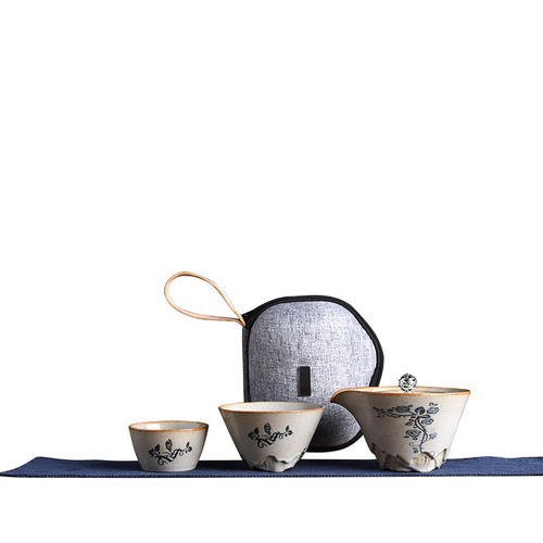Japanese Retro Portable Travel Tea Set with Small Pot and Two Cups, Storage Home User Outdoor Quick Cup
