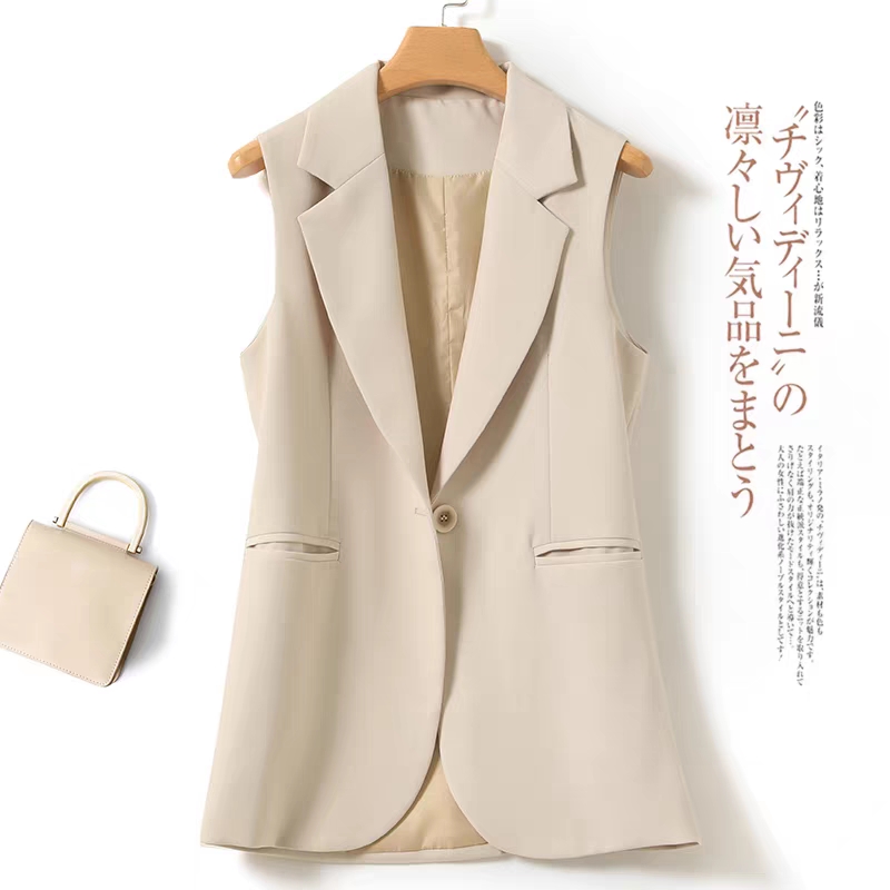 Back-slit off-white suit vest for women, new spring and autumn style, Korean design, petite, sleeveless, suitable for wearing outside.
