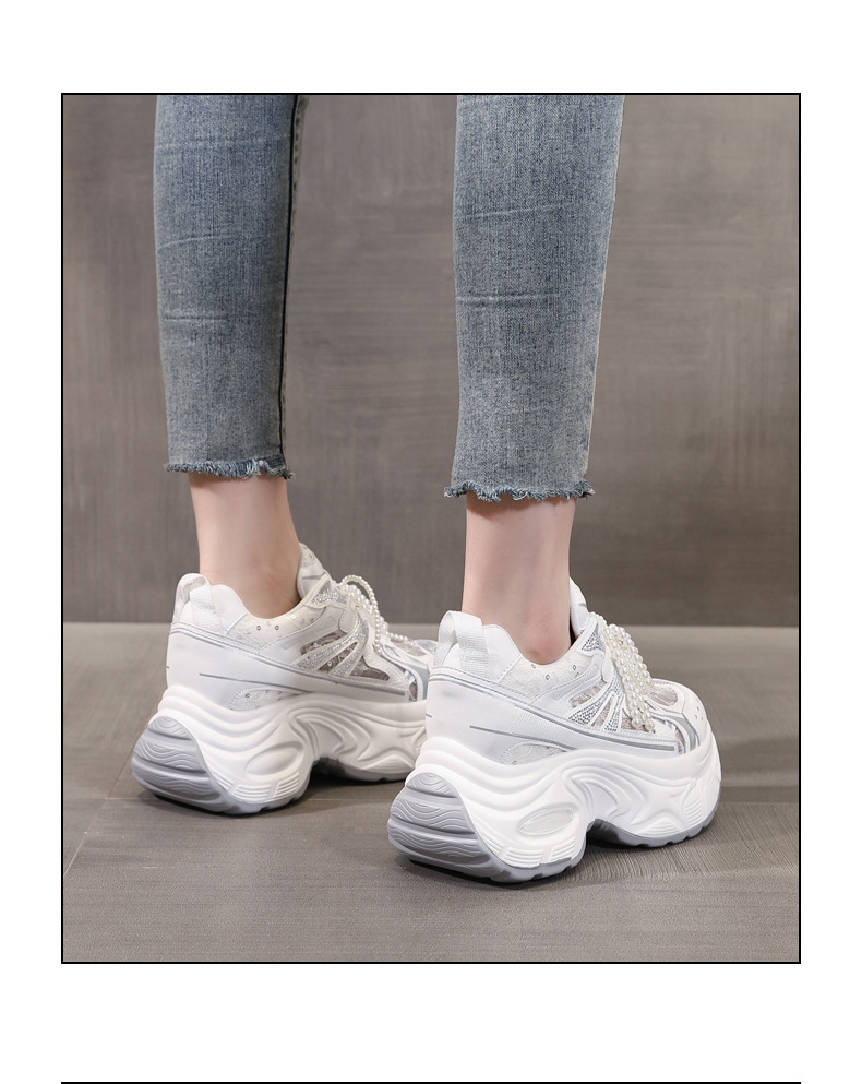 Giày sneaker chunky đế dày lưới thoáng khí tăng chiều cao nữ — Màu trắng chi tiết 16