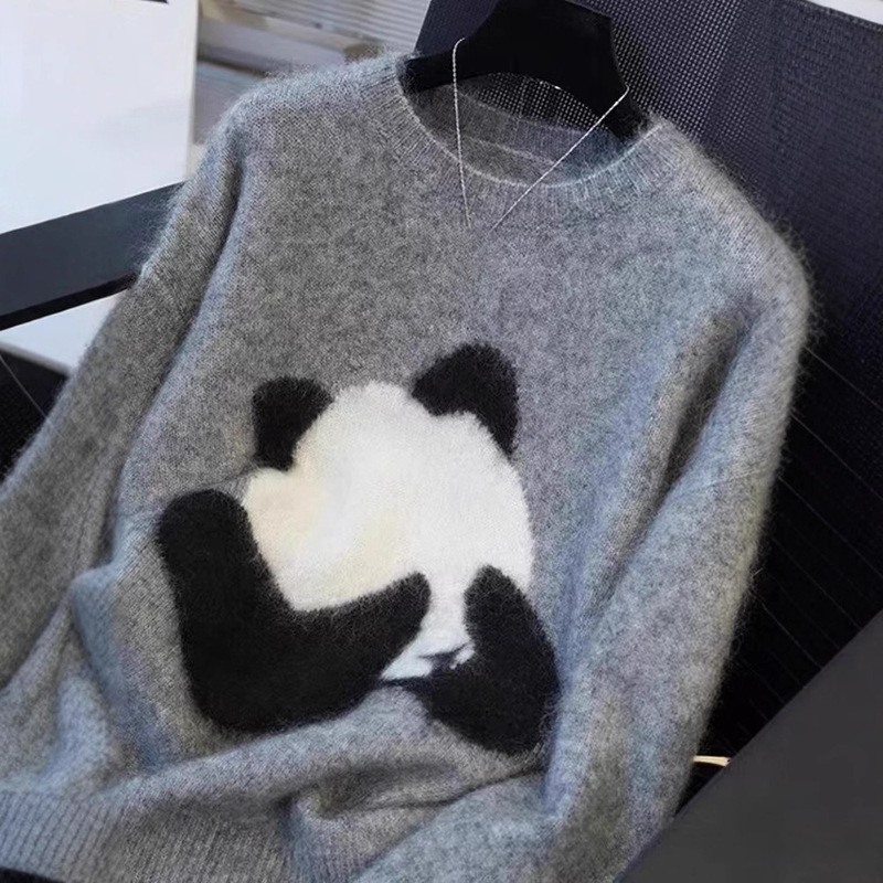 2024 Autumn and Winter Round Neck Cashmere Sweater Women's Loose Panda Jacquard Soft Waxy Sweater Fashion Sweater for Outer Wear 2024 Autumn and Winter Round Neck Cashmere Sweater Women's Loose Panda Jacquard Soft Waxy Sweater Fashion Sweater for Outer Wear
