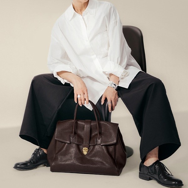 2025 Qiuzhen Women's Genuine Leather Handheld Briefcase, Premium Vintage Large Capacity Commuter Top Grain Vegetable-Tanned Cowhide Bag - Thumbnail 3