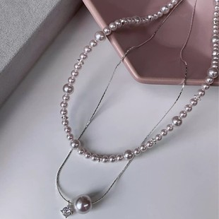 A hair source factory Manta rose light purple round Shijia pearl sweet collarbone chain pearl necklace