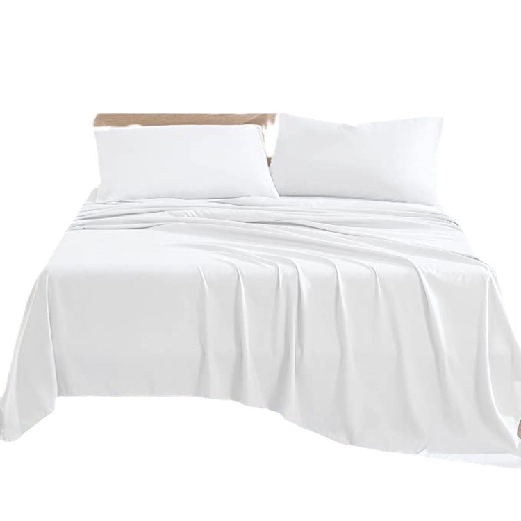 Sábana ajustable monocromática de diseño liso de sarga clásica de cuatro piezas de algodón puro de la boutique de Amazon