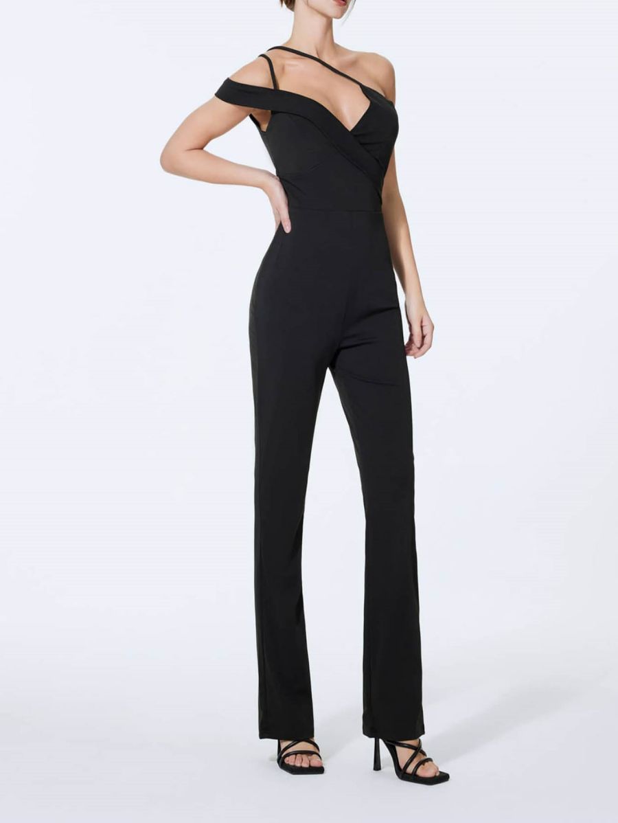 Pantalones de mono de comercio exterior europeo y americano pantalones ajustados de cintura drapeado Sling pantalones negros elegante mono de alta gama apretado
