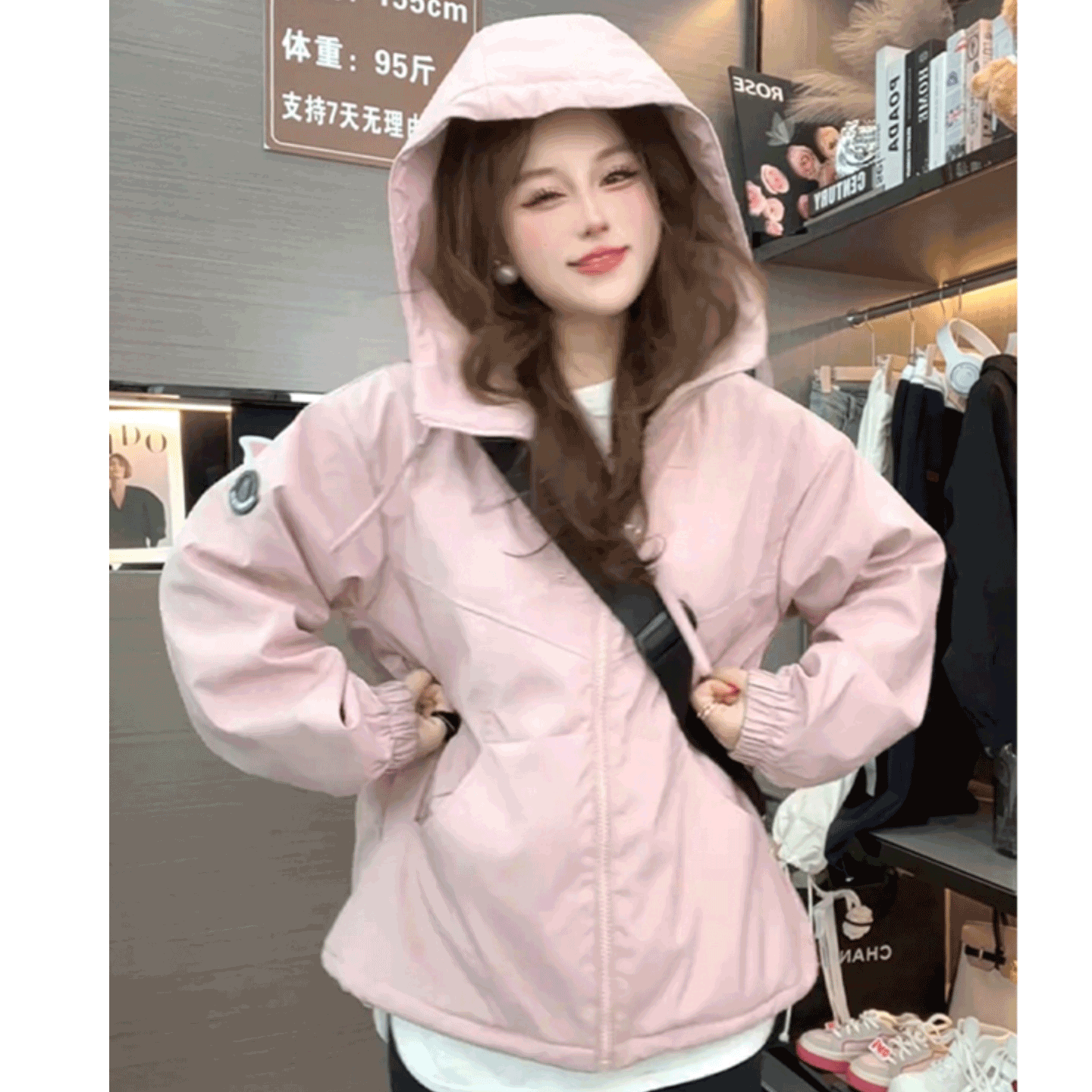 加绒加厚双拉连帽冲锋衣外套女5冬季新百搭小个子棉服衣