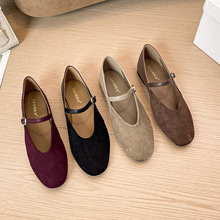 跨境外貿加工定制平底法式復古瑪麗珍鞋單鞋春秋季磨絨面底豆豆鞋