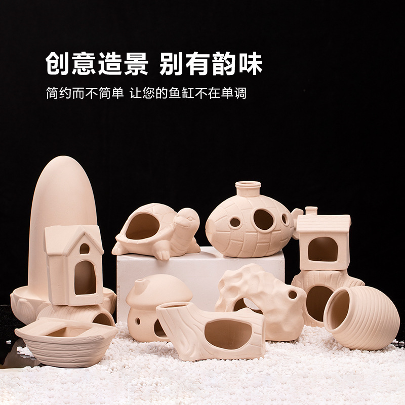Fish tank landscaping breeding tank aquarium decoration stoneware fish shrimp special-shaped shelter house spawning pot breeding pottery pot ornaments