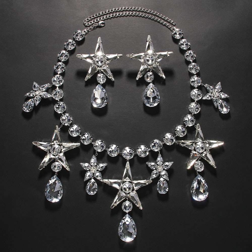 Nuevo collar de diamantes de imitación pendientes traje europeo y americano exagerado estrella de cinco puntas reina joyería conjunto