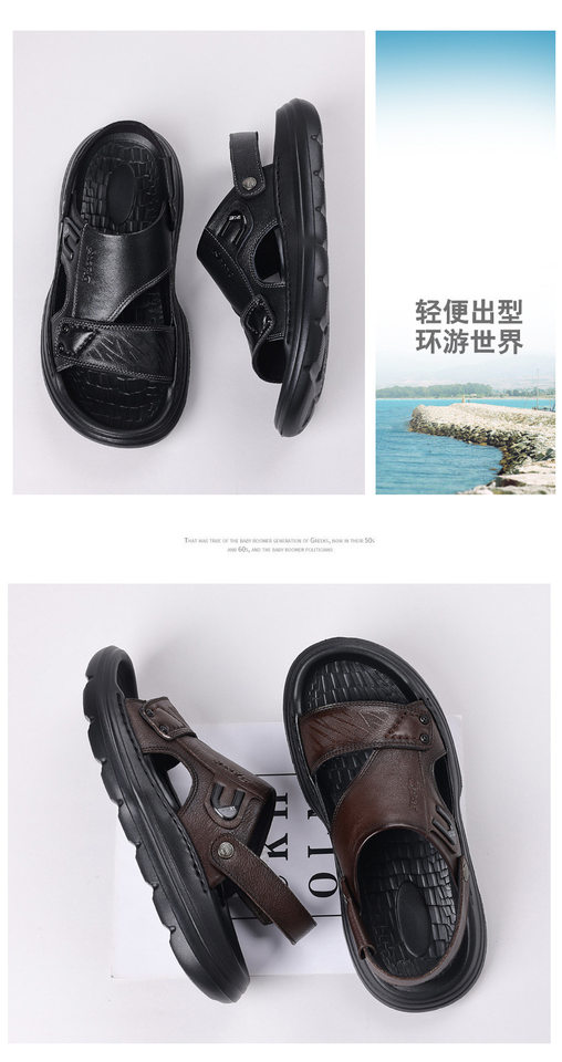 Dép sandal nam da bò lớp đầu hở ngón đế xốp gót 2,5 cm — Màu nâu, màu đen chi tiết 15