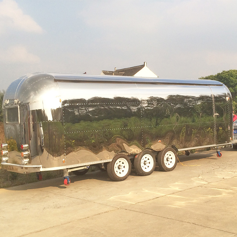 多用途不锈钢镜面流动餐车 牵引拖挂式小吃车 工厂出口小吃车