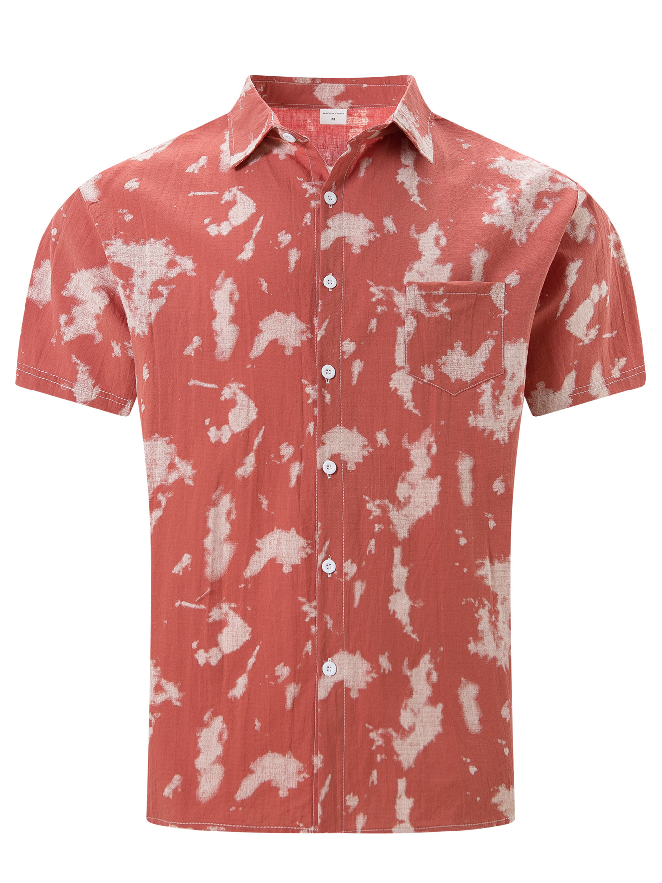 Einfarbiges Herrenhemd Mit Tie-dye Und Kurzem Arm Für Den Strand_voghion.com