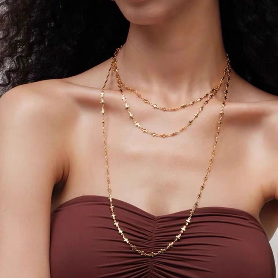 Elegant Long Sweater Necklace Gold Plated Versatile Fashion Chain_voghion.com