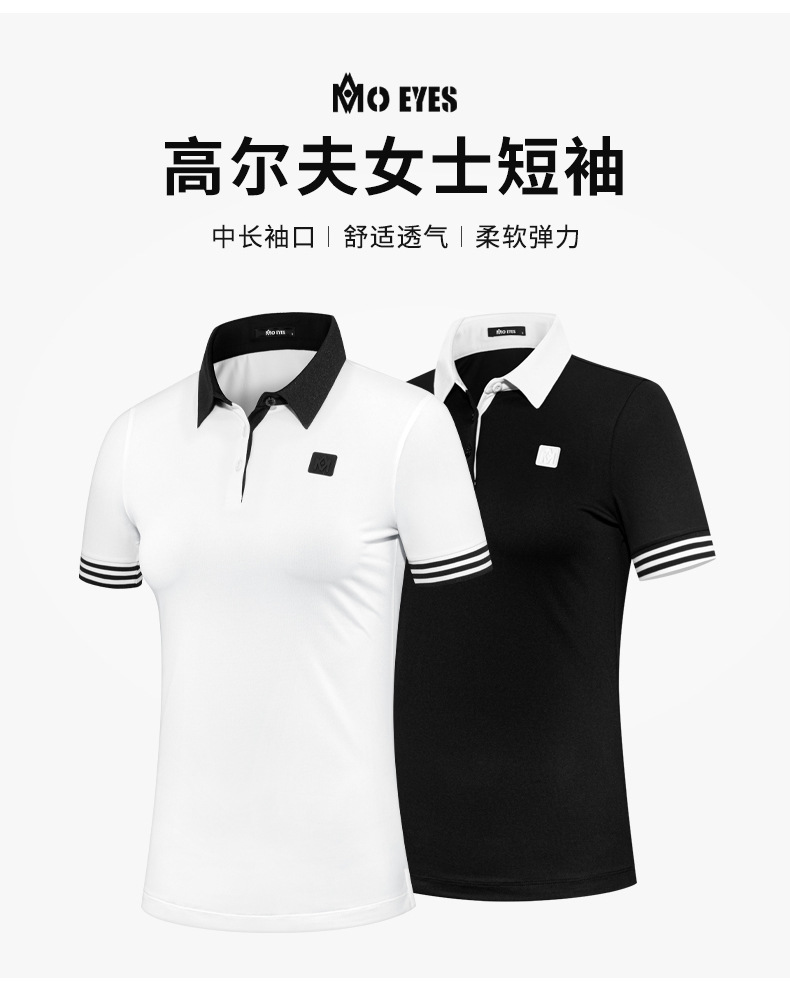 Bộ quần áo golf nữ Moeyes Magic Eye thể thao thoáng khí vải đính hạt mùa hè — M23KUZ006-Quần short đen, M23YF010-Áo màu trắng, M23YF010-Áo màu đen, M23KUZ006-Quần short trắng chi tiết 3