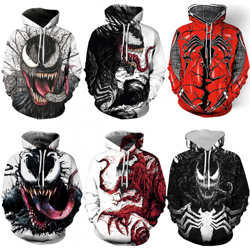 2024 cross-border new venom 3d digital printing sweater hooded pullover sweater factory wholesale