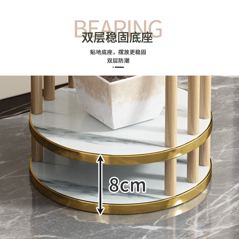 Mesa de flores de madera maciza Nordic Light Luxury Marble floor-type rack de almacenamiento de múltiples capas balcón interior TV gabinete decoración flor rack image 5
