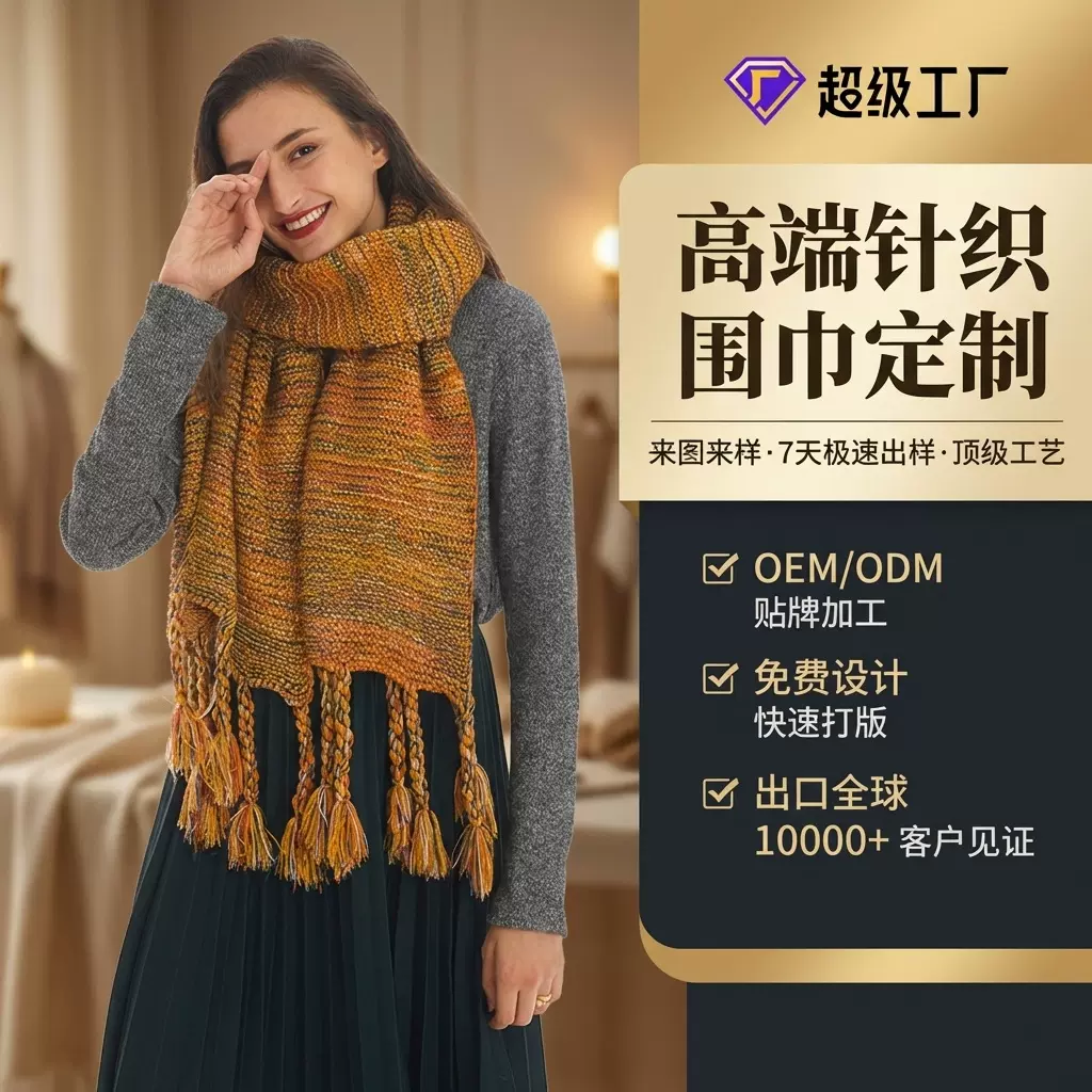 跨境速卖通专供针织毛线围巾定制女式春秋长款百搭保暖高级感围脖