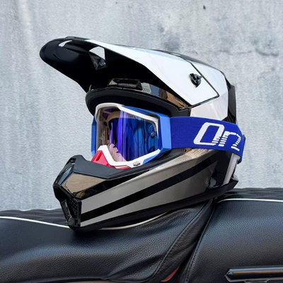 Motosiklet kaskı (dəbilqə) — Biking Downhill Full-Cover Helmet, All-Season - gray-stealth-orz-white-frame-color-coated-lens-s
