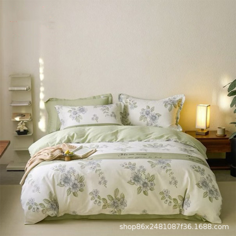 Four-Piece Bed Bed Sheets Set, Bedding, Student Dormitory Single and Double Bed Bed Sheets, Quilt Cover, Washed Cotton Four-Piece Gift Set Wholesale