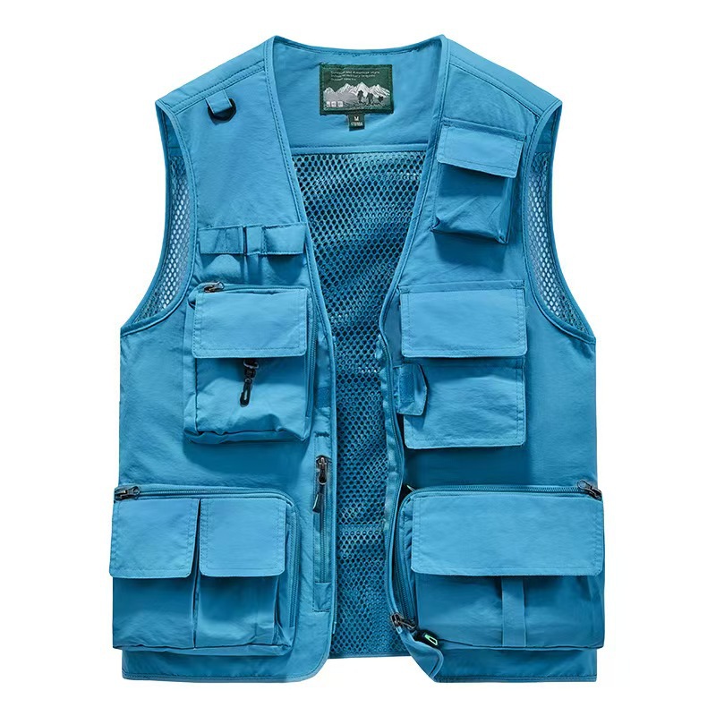 Casual chaleco de hombro hombre grande suelto primavera y otoño bolsas tridimensionales color sólido sin mangas al aire libre chaleco de hombro de secado rápido transfronterizo