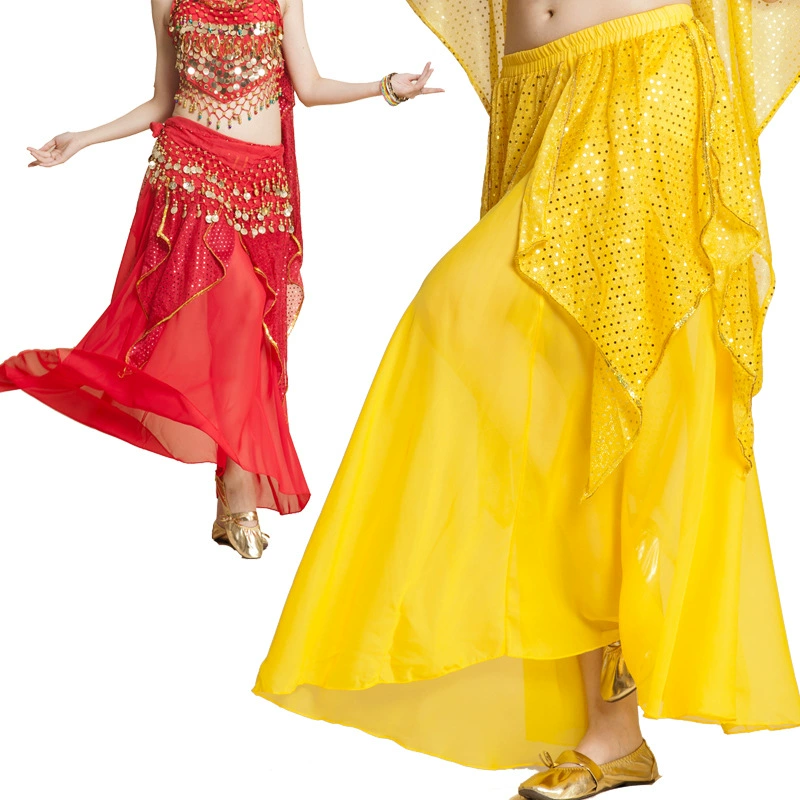 Новая юбка для танца живота, юбка для индийского танца с золотым краем, танцевальная юбка из четырех частей, одежда для танца живота, юбка для выступлений