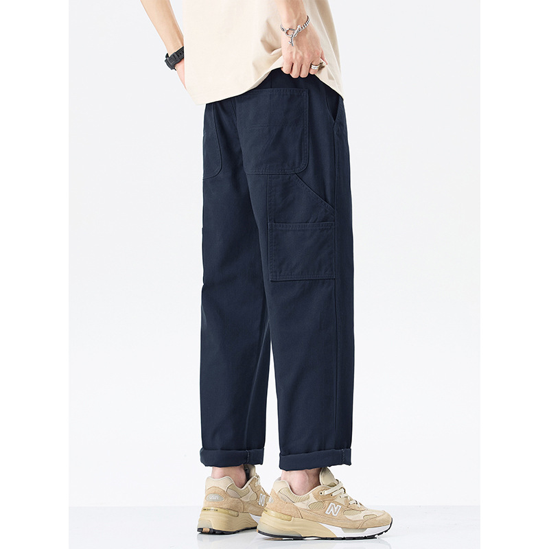Minger | American fashion brand stitching work casual pants men's trendy solid color all-match loose straight cotton pants
