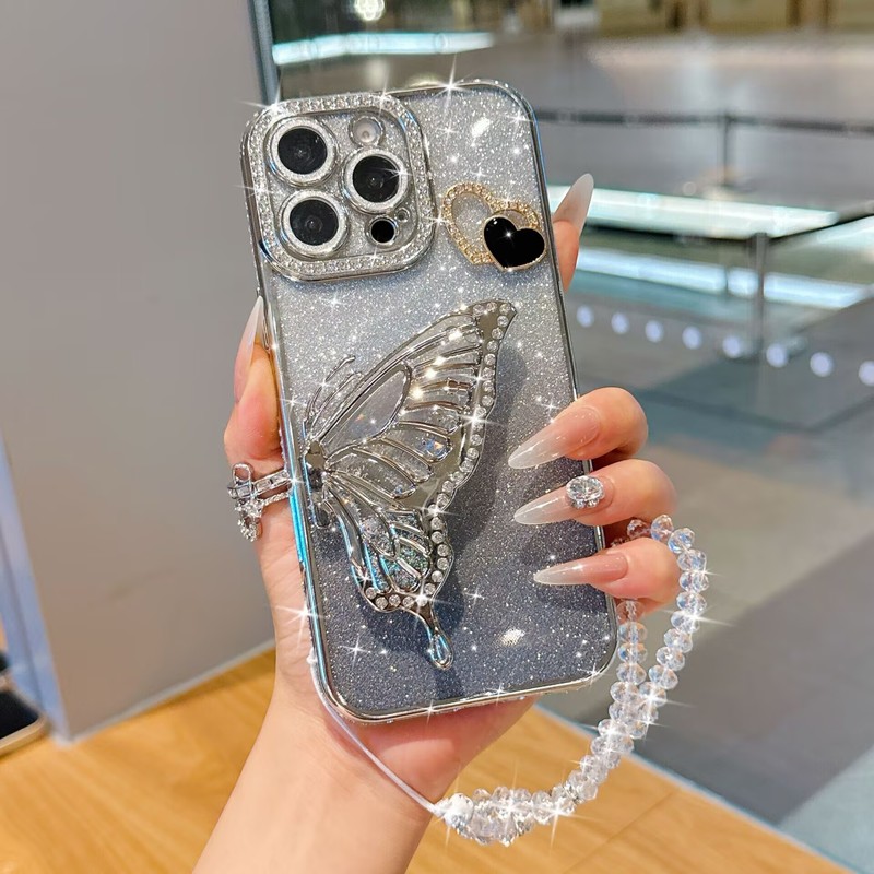流砂蝶ホルダー Apple 16promax 携帯電話ケース iphone15 ラインストーングリッターソフトシェル 14 電気メッキに適しています|undefined