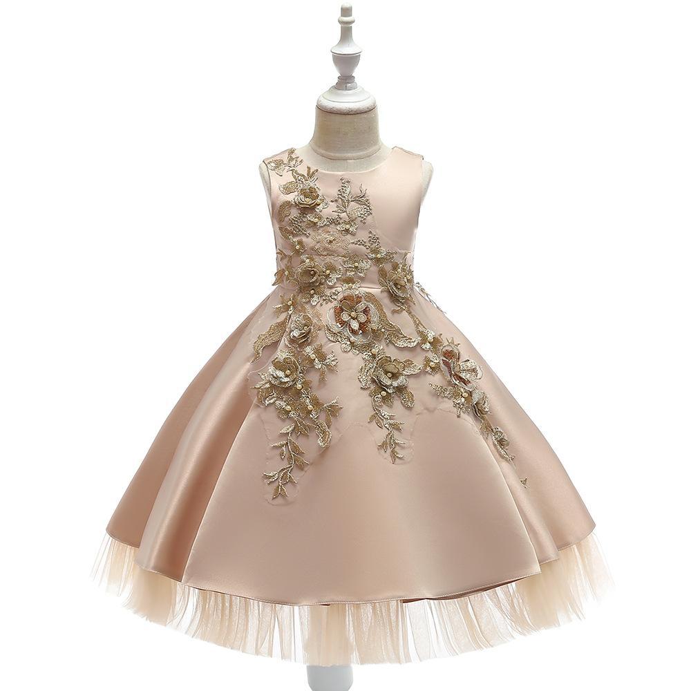 Vestido de satén con cuentas para niñas, vestido de novia, tutú bordado para niños, disfraz de actuación image 7
