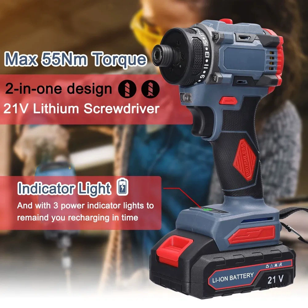 21V бесщеточный отвертка литиевая электрическая дрель Электрический инструмент бесщеточный двигатель практичный отвертка набор для ремонта инструмента