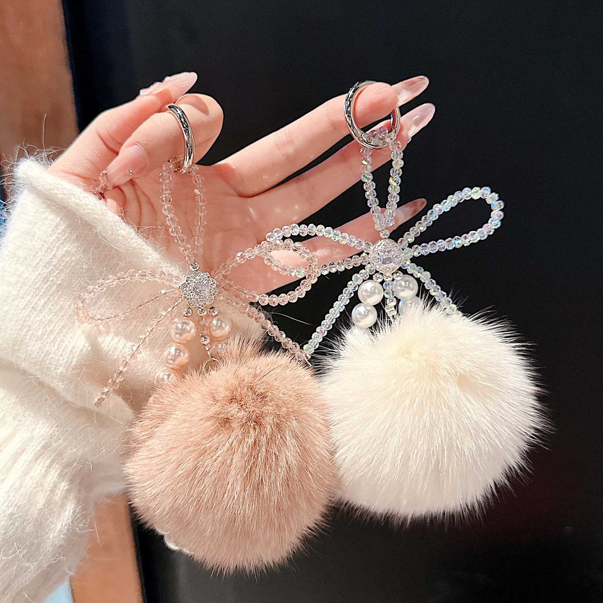 Bote hecha a mano de alta calidad cadena de telefonía móvil perla bola de lana de moda cordón de telefonía móvil bolso corto colgante / colgante