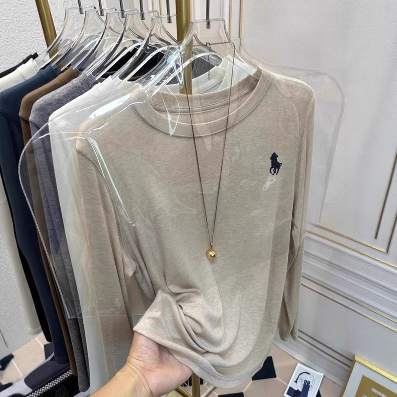 Korean Dongdaemun American-Style Embroidered Soft Mask Long-Sleeve T-Shirt for Women, Early Autumn Slim-Fit Base Layer Ins