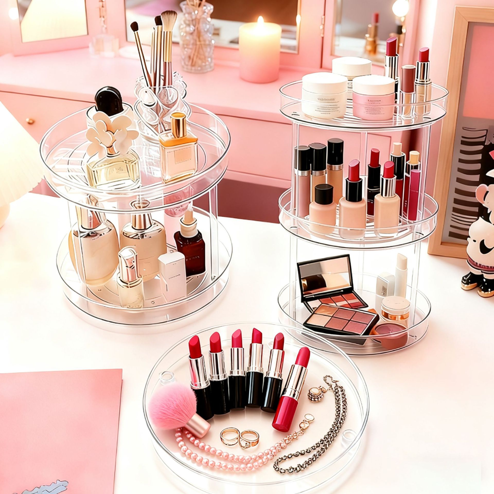 Cross-Border Rotating Cosmetics Storage Rack Kitchen Desktop Storage Rack Spice Beverage Cosmetics Skin Care Product Storage Rack