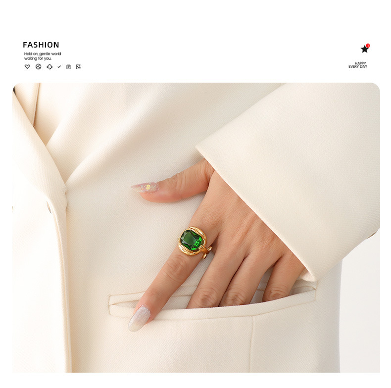 French Style Geometric Titanium Steel Rings Plating Artificial Crystal Stainless Steel Rings