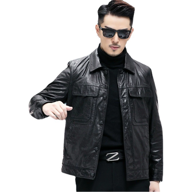 Весенне-осенняя новая мужская куртка из натуральной кожи, мужская куртка из воловьей кожи с масляным воском, Корейская мотоциклетная мужская куртка с лацканами P500